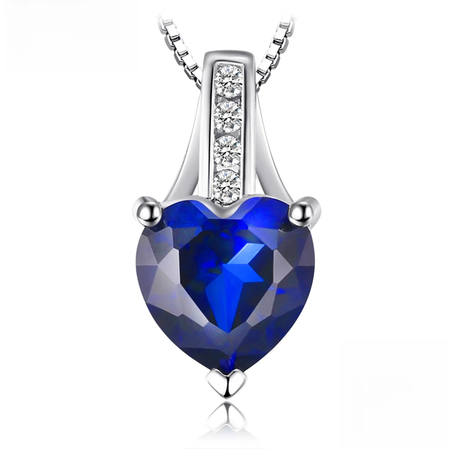 JewelryPalace Love Heart 1.7ct Created Blue Sapphire 925 Sterling Silver Naszyjnik dla kobiety Drobna biżuteria bez łańcuszka — zdjęcie 2