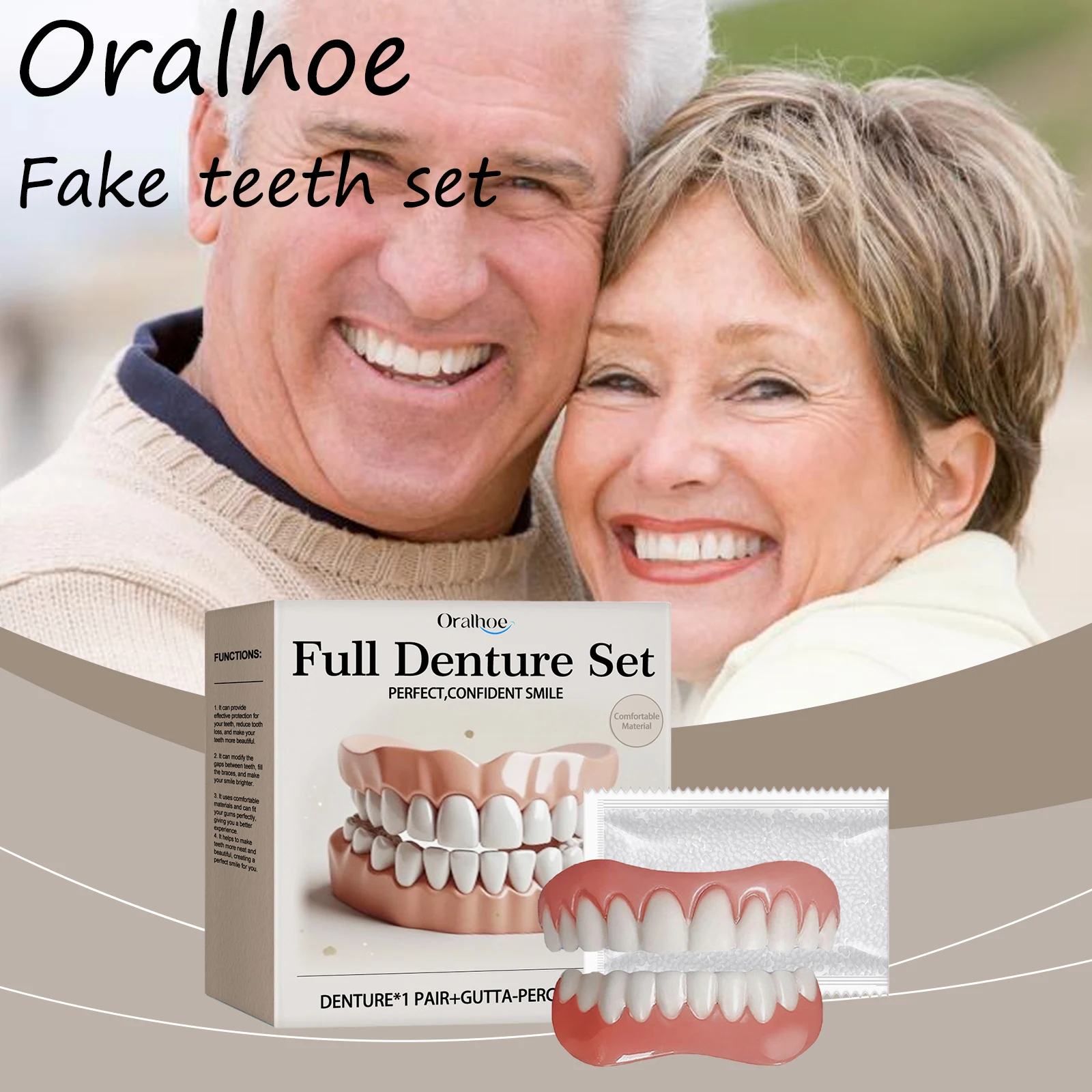 

Полный набор зубных протезов Oralhoe через десны. Улучшает потерю зуба. Удобная посадка. Улучшает уверенность. Идеальная улыбка. Набор искусственных зубов.