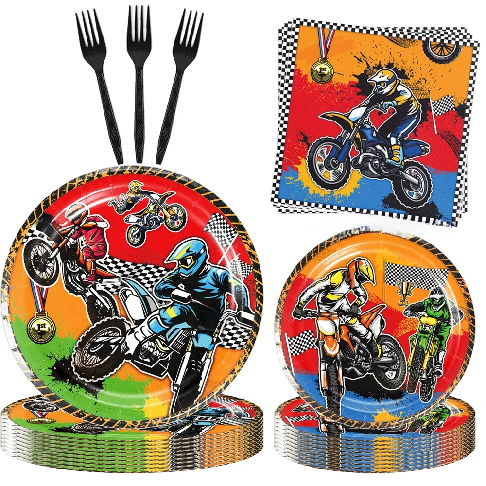 AliExpress Motor Cross Party Disposable Tableware Paper Plates Cups Napkins Dirt Bike Party Supplies Kids