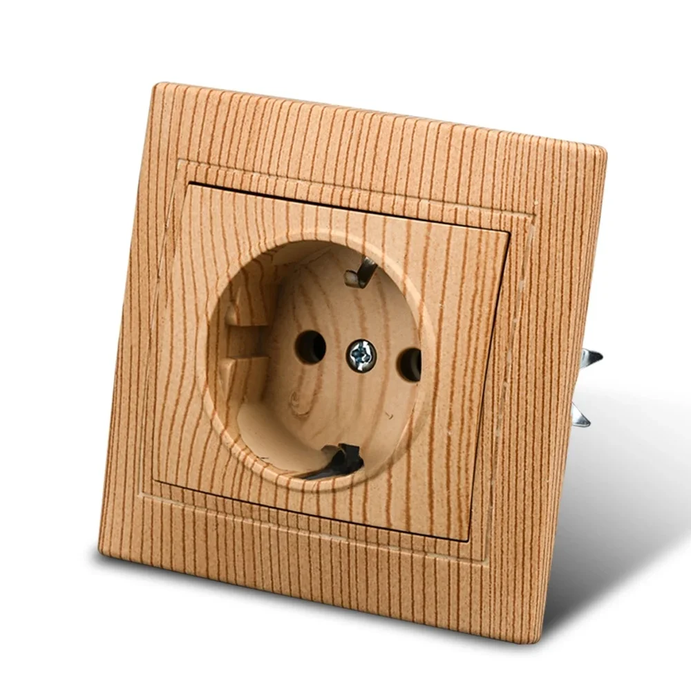 WESA Holzsteckdose, 16 A, EU-Standard, Steckdose, Standard-Bodenwandsteckdose, 86 mm x 86 mm, flammhemmende Kunststoffplatte