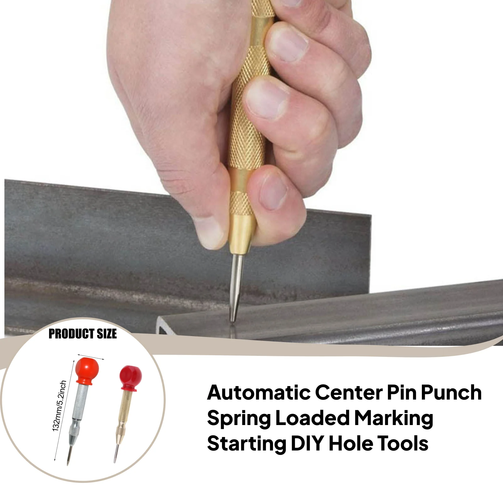 1/3 Pc Automatic Center Pin Punch with Steel Tip Ergonomic Red Handle Spring Loaded Precision Center for Metalwork DIY Project