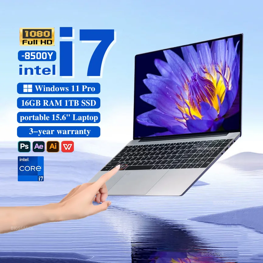 Computer portatile Windows 11 PC portatile Intel Core i7 8500Y 15,6 pollici 16 GB DDR 1 TB SSD Laptop da gioco Sblocco impronta digitale Notebook