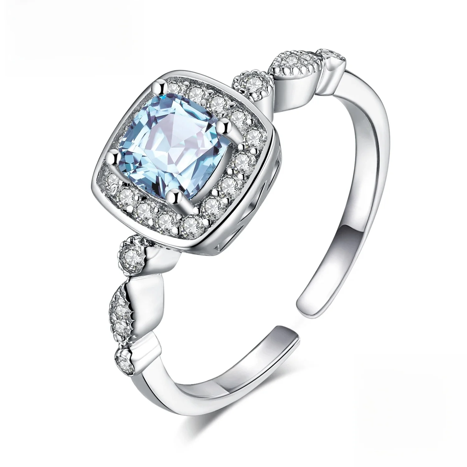 JewelryPalace prawdziwy niebieski topaz 925 srebro pierścionek otwarta regulowana obietnica Halo pierścionek zaręczynowy dla kobiet biżuteria — zdjęcie 2