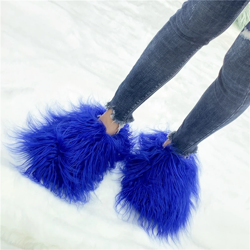 New Designer Long Hair Sheep Fur Slides For Popular Design