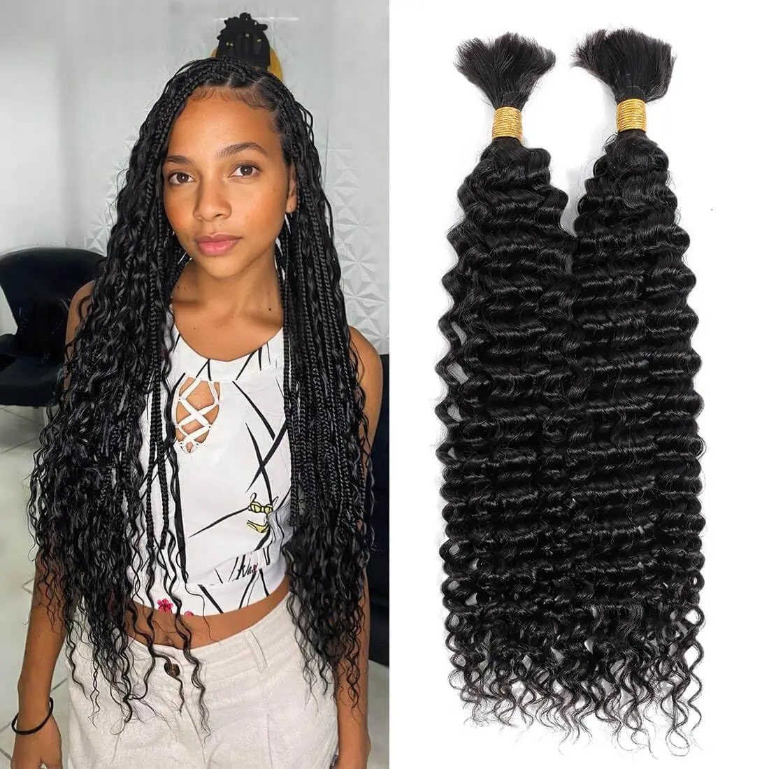 

Deep Wave Human Braiding Hair Deep Wave Bulk Human Hair For Braiding Brazilian 100% Human Hair 1/2/3 Bulk Hair For Boho Braid