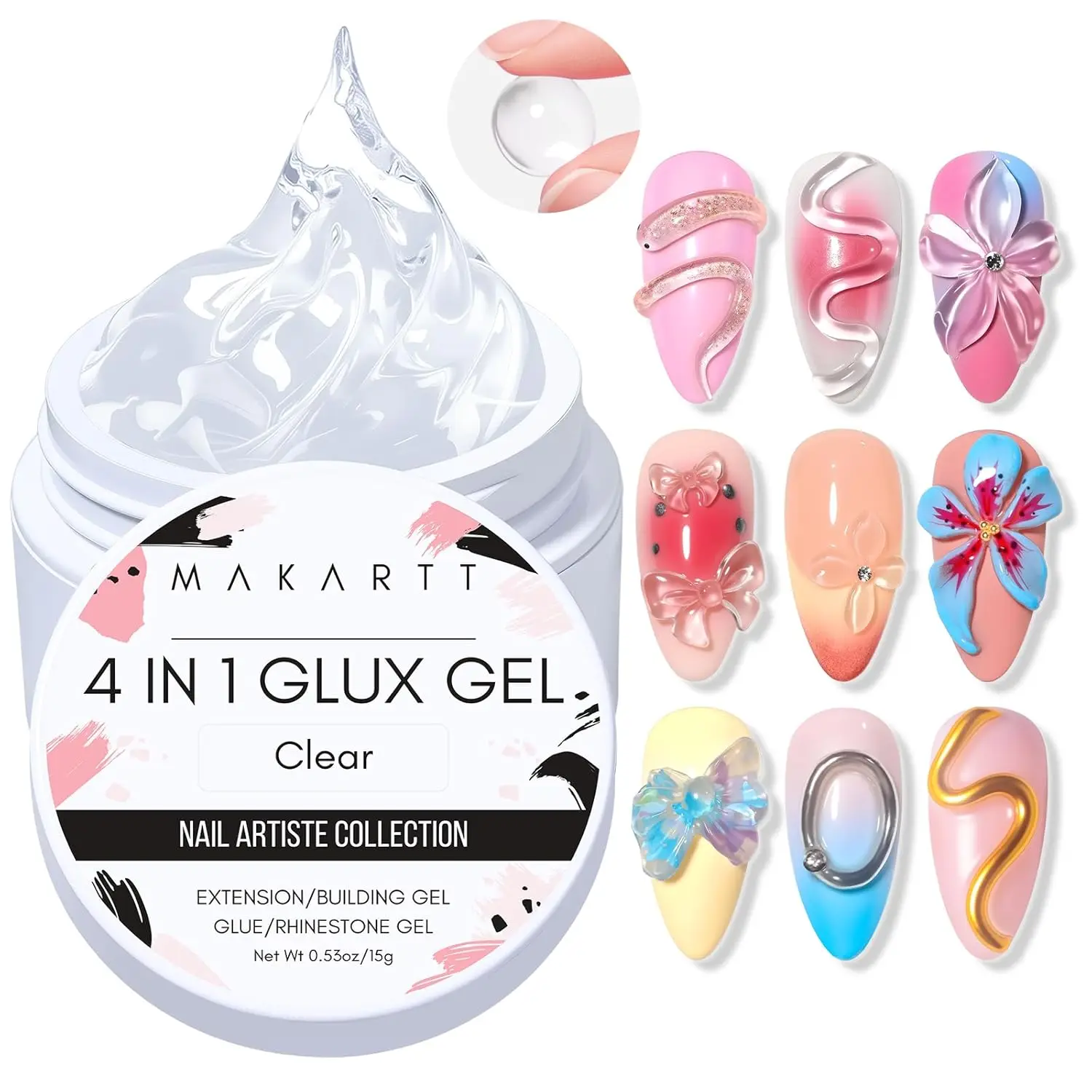 

Твердый гель для ногтей 4-в-1,Makartt 3D Gel Nail Art для наращивания, УФ-клей 15 мл для акриловых кончиков, принадлежности для маникюра и ногтей