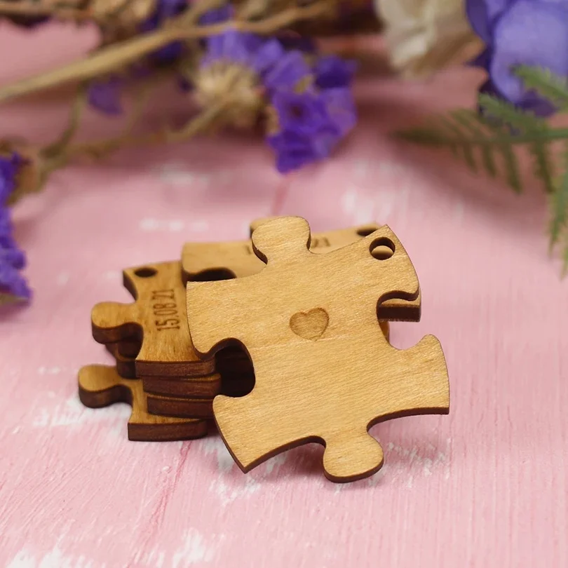 Niestandardowe drewniane puzzle na prezenty ślubne, dekoracje puzzli, dekoracje stołu weselnego, miłości — zdjęcie 2