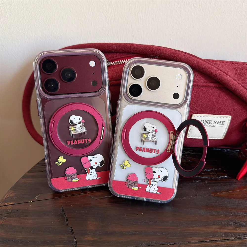 Cute Cartoon Snoopy Magnetic Phone Case for iPhone 16 17 18 Pro Max 15 17 Pro 18 Pro Cover With Magsafe Holder Protective Cases
