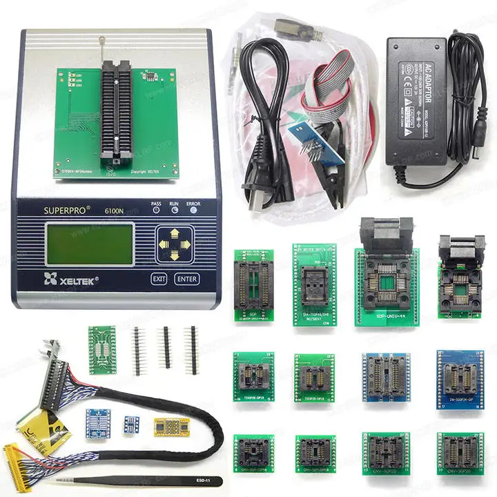 Original XELTEK SUPERPRO 6100 6100N Universal IC Chip Device Programmer NEWEST version + 16 Adapters +EDID Cable