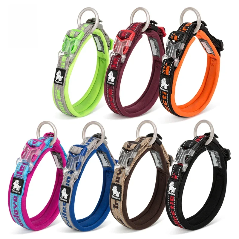 Truelove collier pour chien en Nylon réfléchissant réglable boucle Duraflex petit chat grand chien broder néoprène avec laisse pour chien TLC50121