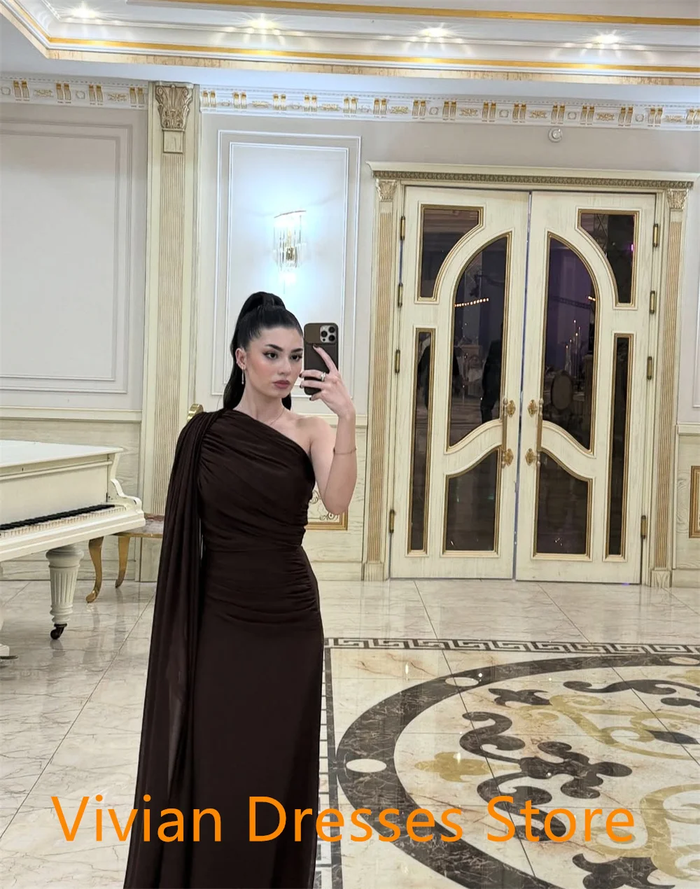 Vestido De fiesta De Jersey puro con temperamento personalizado, chal clásico De un hombro con cremallera fruncida en la espalda, Vestido De fiesta personalizado