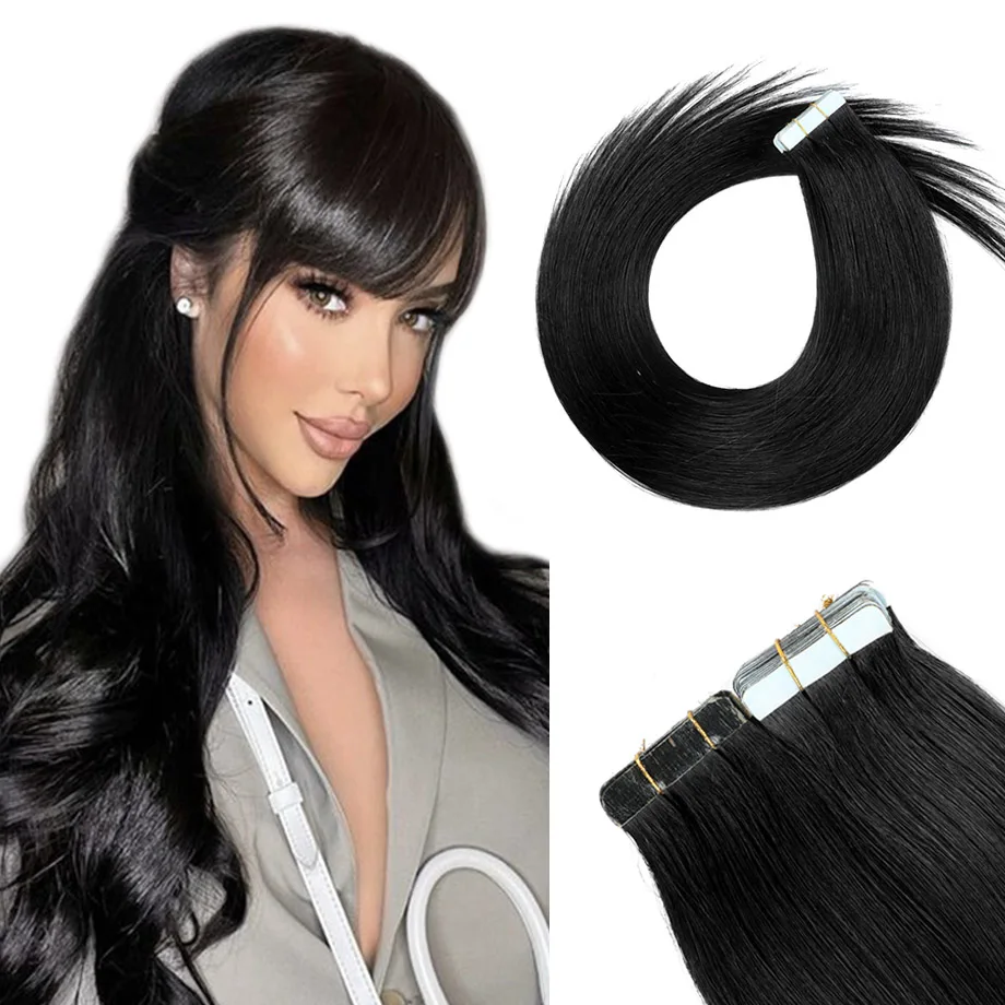 

Tape In Human Hair Extensions Jet Black 100% Remy Human Hair Silky Straight Seamless Skin Weft Tape in Hair Extensions 20/40pcs