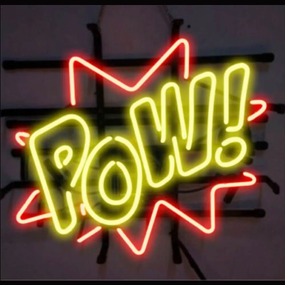 

POW Surprised Sound Neon Sign Handmade Real Glass Tube Bedroom Home Store Decoration Window Art Gift Display Light Lamp 17"X14"