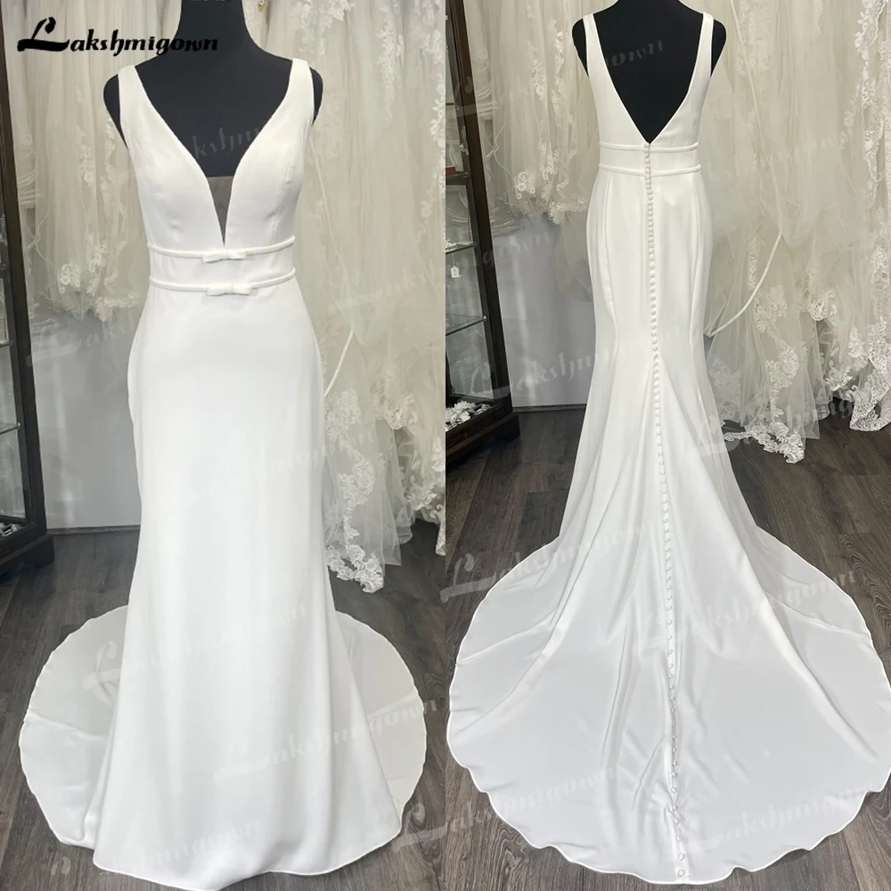 

Sample Elegant Mermaid Wedding Dresses Sheath Bridal Gown Deep V neck Spaghetti Straps Custom Made abito da sposa