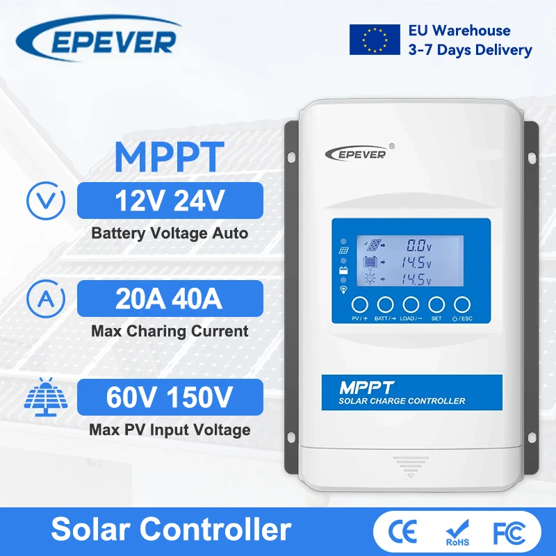 EPEVER 20A 40A MPPT Solar Charger Controller 12V 24V XTRA Series MPPT Solar Regulator LCD Display Max PV 60V XTRA4215N XTRA2206N