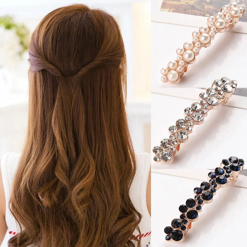 Koreańskie kryształowe perły wiosenne spinki do włosów szpilki dla kobiet dziewczynki eleganckie Barrettes spinki do włosów spinki do włosów nakrycia głowy akcesoria do włosów — zdjęcie 2