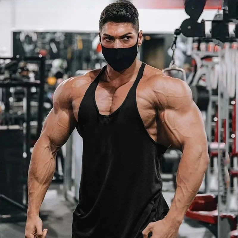 Zwykłe męskie sportowe koszulki bez rękawów siłownia Fitness kulturystyka trening podkoszulki umięśnione letnie fajne bawełniane oddychające kamizelki z dekoltem w kształcie litery Y — zdjęcie 2