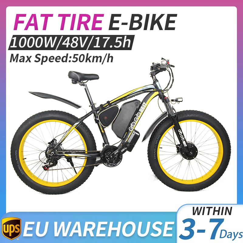 EU UK GF700 Electric Bike Bicycle 26*4.0 Fat Tire 18.2Ah Battery 1000W Dual-Motor 50Km/h Max Speed 70Km Range