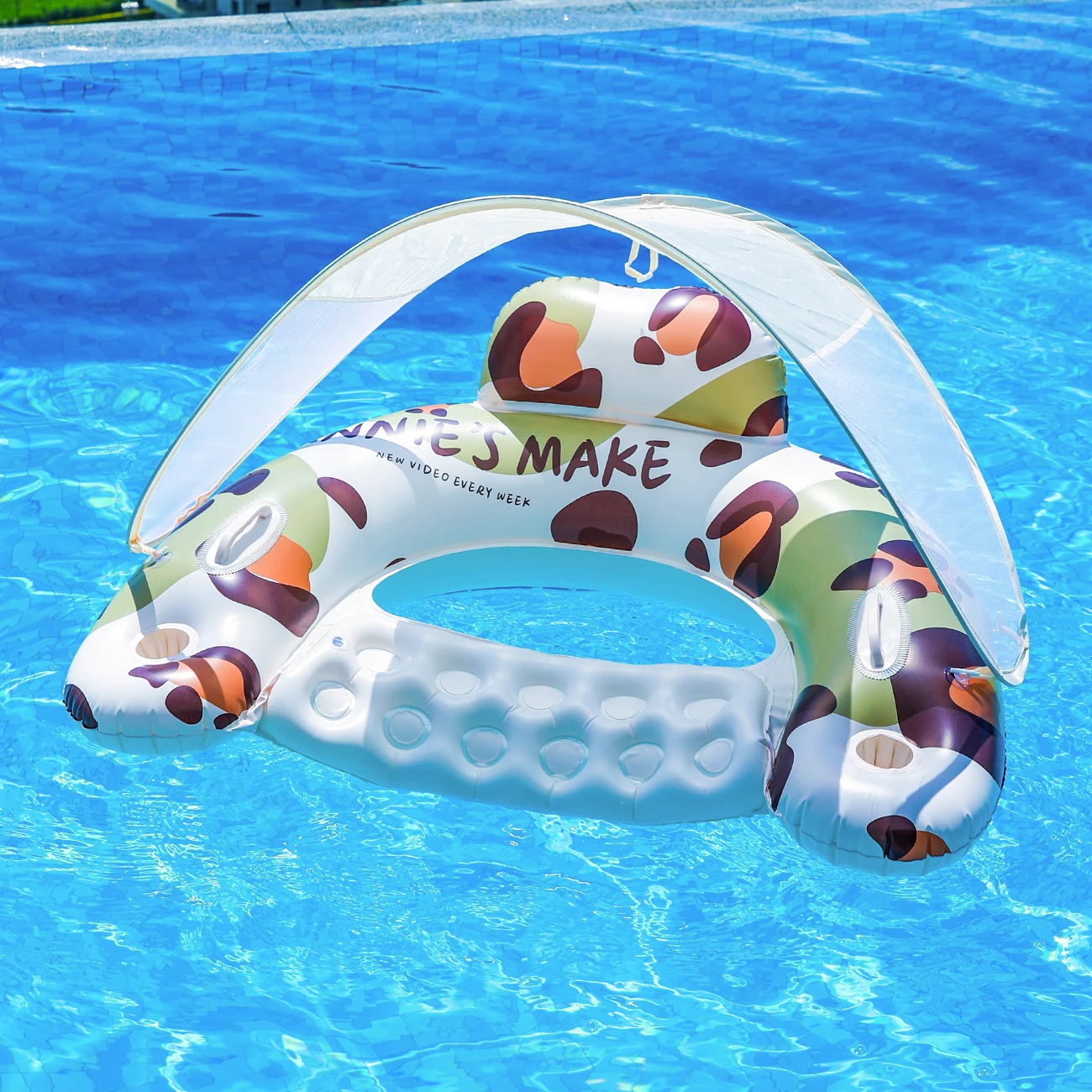 1PC Inflatable Pool Float Chair - 1 Pack Pool Floaties with Cup Holders & Headrest, U-Shaped Pool Lounger Summer Water Float