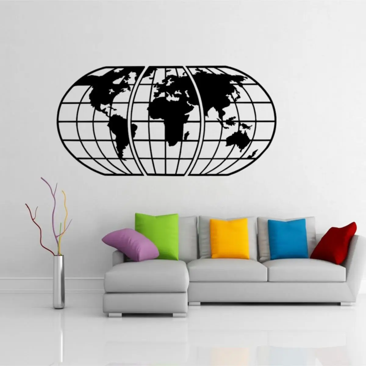 

2D World Map Atlas 3 Pieces Laser Cut Wood Wall Decor Black Home Office Living Room Decoration and Art