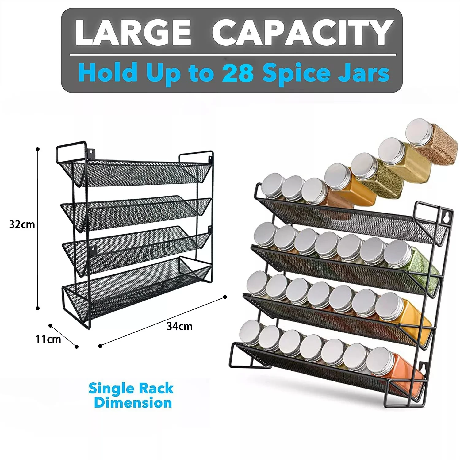 4 Tier Spice Rack Organizer Kitchen Countertop Space-Saving for Cabinet Herb Jars Storage Holder Wall Mounted