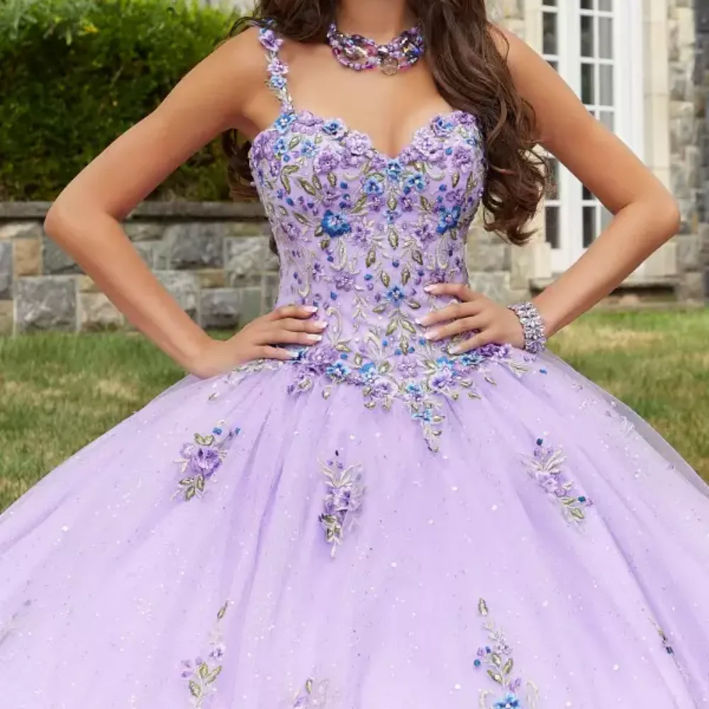 Vestido de baile com aplique de renda e camadas frisadas, vestidos baratos Quinceanera, querida, Sweet 16 vestidos, Novo, 2023