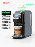 HiBREW 5 in 1 Multiple Capsule Coffee Machine Hot/Cold DG Cappuccino Nes Capsule ESE Pod Ground Coffee Cafeteria 20Bar H2B Grey