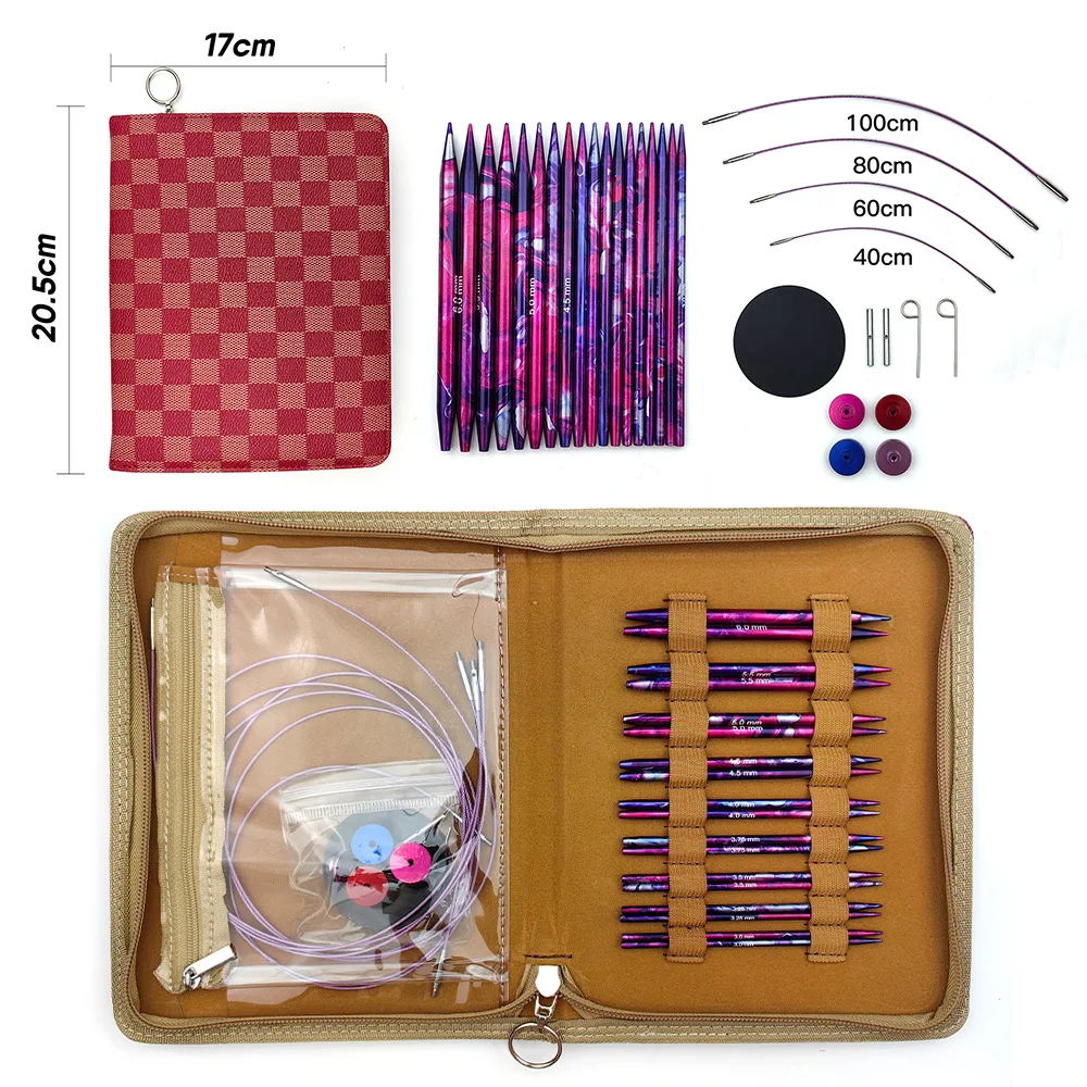 

9Pairs Circular Knitting Needles Set 3.0-6.0mm Alumina Printing Series Interchangeable Weaving Needle with Bag for Beginners