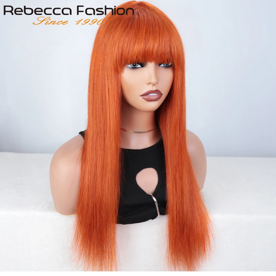 180D Holloween Cosplay Ginger Straight Human Hair Wigs With Bangs Fringe Braziilian Straight Hair Wig For Women Machine Made