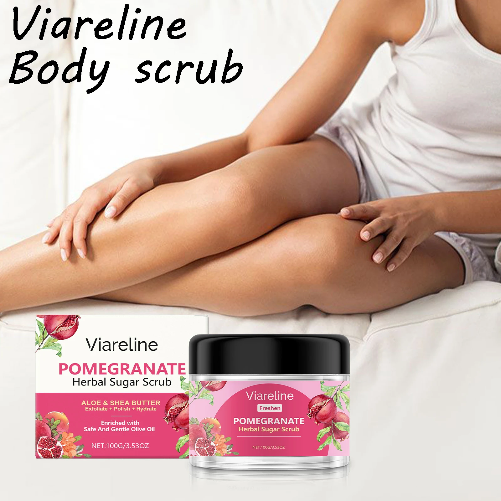 

Viareline Гранатовый крем-скраб для тела Нежная очистка тела Бруты Увлажняющий Не плотный Скраб для тела Уменьшает сухость Разглаживающий скраб для тела