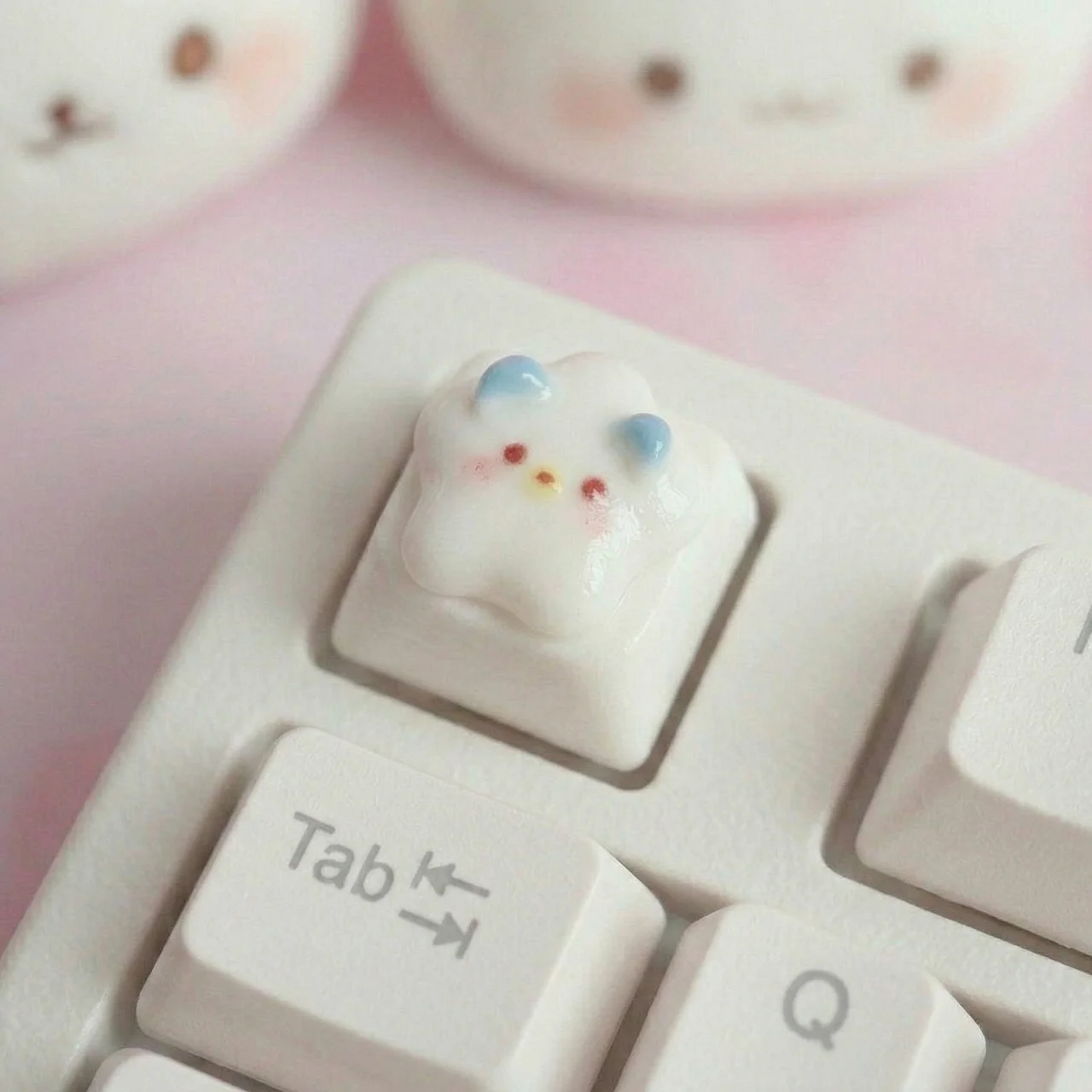Kawaii Pink Bunny Custom Keycaps Cherry Profile ABS Artisan Keycap for Mechanical Keyboard Cute DIY Desk Decor Single ESC Key Ca