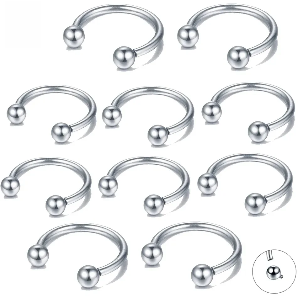 10Pcs G23 Titanium Bal Spike Hoefijzer Ring Interne Draad & Extermal Draad Neus Hoop Septum Oor Helix Kraakbeen Wenkbrauw ring - afbeelding 2