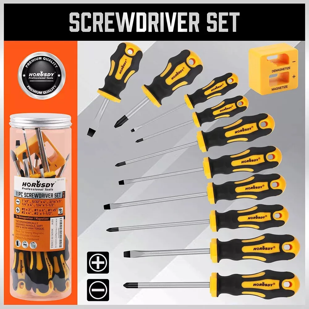 HORUSDY 11-Piece Magnetic Screwdriver Set Phillips Flat Head Tip with Magnetizer