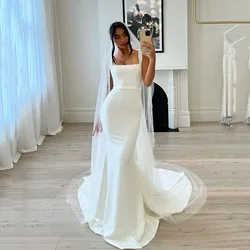 Abiti da sposa a sirena Abito da cerimonia nuziale da donna con colletto quadrato senza schienale Abito da sposa con strascico staccabile personalizzato