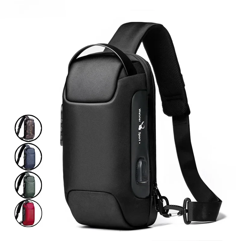 Torba na ramię WEIXIER dla mężczyzn, wodoodporna, z USB, męska torba crossbody, antykradzieżowa, krótka torba podróżna, listonoszka, modna designerska torba na klatkę piersiową. — zdjęcie 2