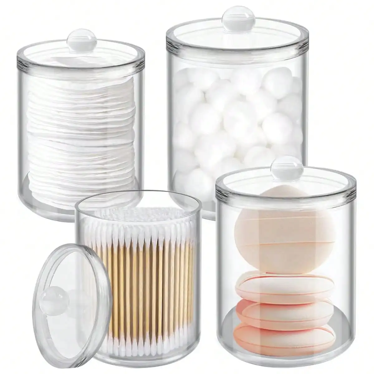 4PCS Acrylic Cotton Swab Dispenser, Suitable For Cotton Balls, Cotton Swabs, Dental Floss, Bathroom Container Storage, And Vanity Cosmetic Organizer.