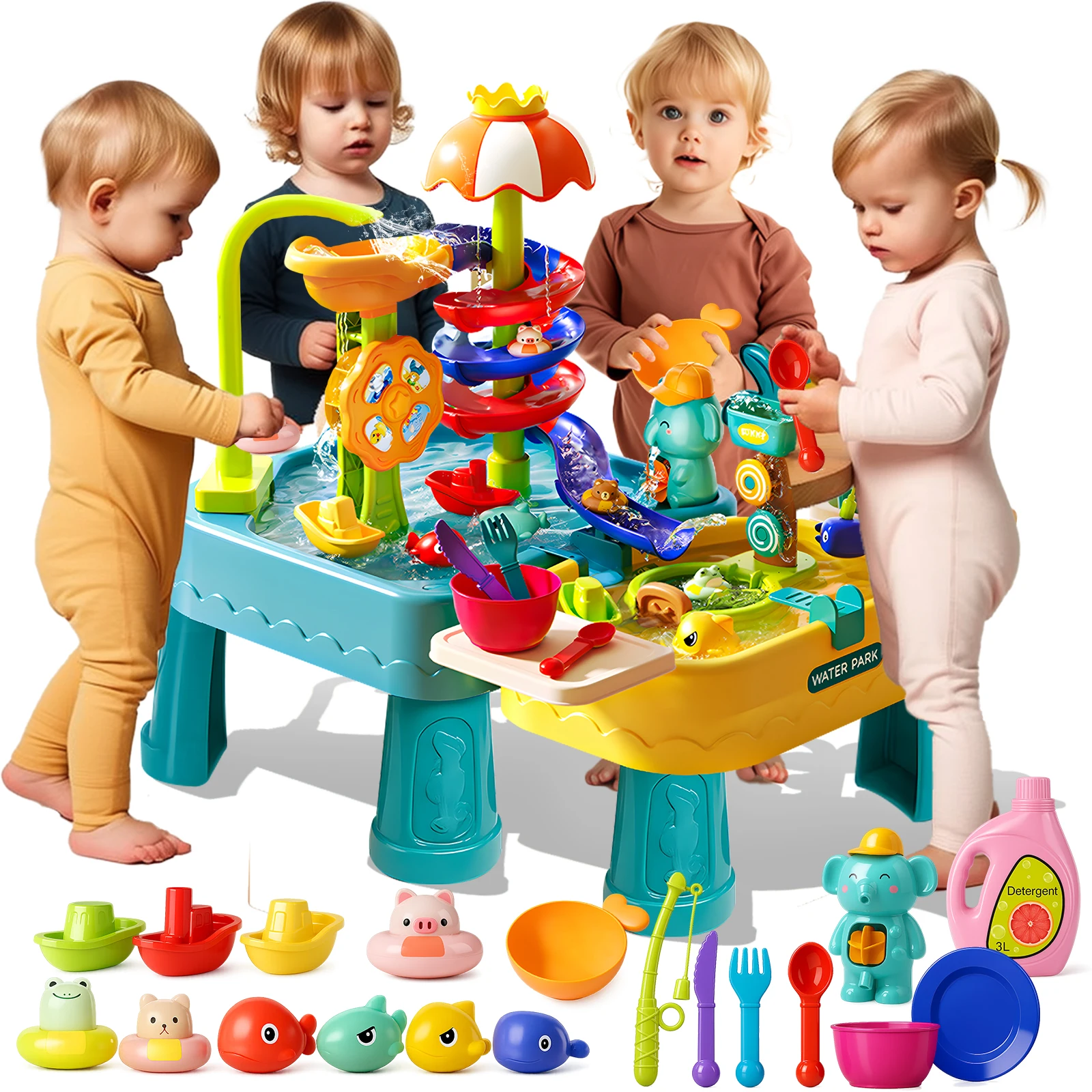 Kids Outdoor Sensory Table - 幼児向けビーチウォータートイズ 1～3歳 屋外砂場と水遊びテーブル ポンプ付き 4 in