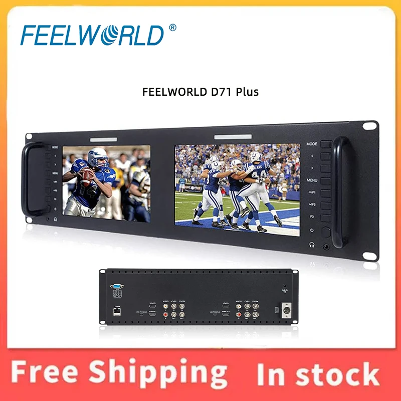 FOR Studio Broadcast Cameras FEELWORLD D71 Plus Dual 7 Inch 3RU Rack‑Mount Monitor 3G‑SDI HDMI AV I/O 1920×1200 LCD IPS