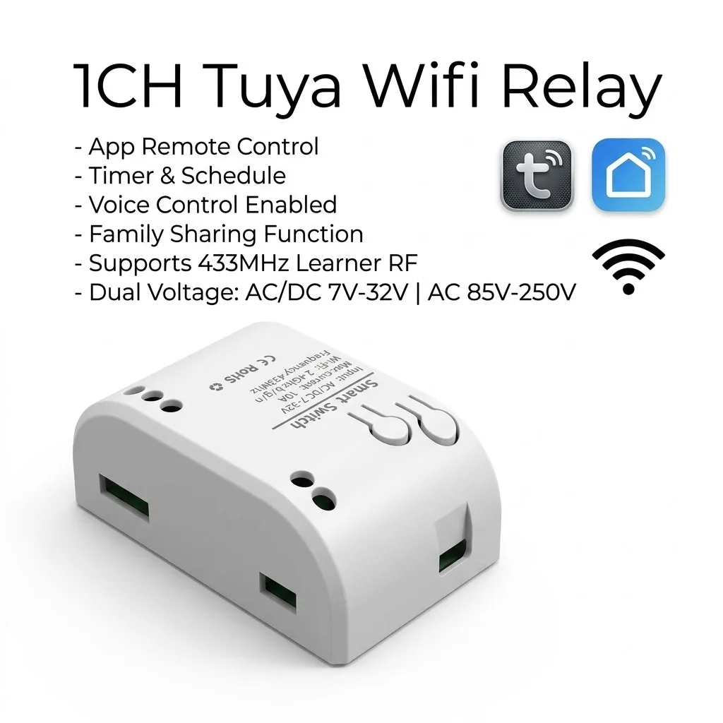 1-Kanal WIFI Tuya Smart Relais-Modul 12V 24V 110V 220V Trockenkontakt NO/NC/COM Fernbedienungsschalter für Licht/Motor, Alexa-kompatibel