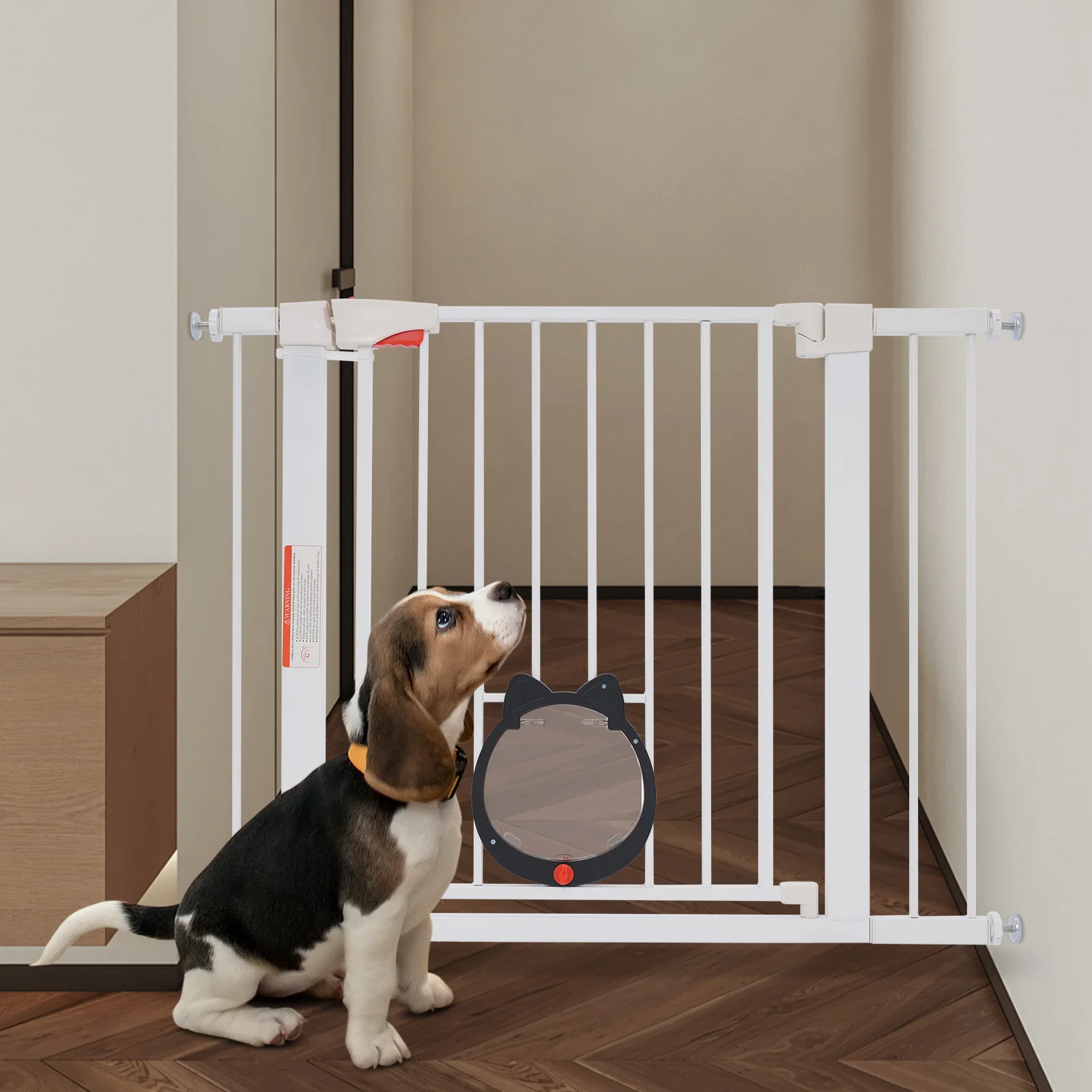 Barrera de seguridad independiente para mascotas con puerta para gatos, valla de separación robusta para perros y gatos, puerta de aislamiento de seguridad, separador de espacios interiores