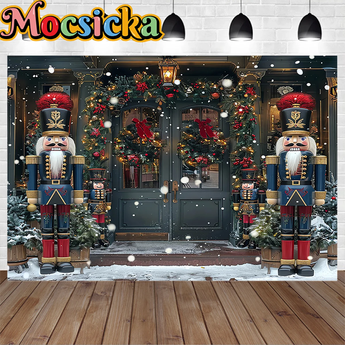 Santa Gift Workshop Background Photography Retro Nutcracker Soldier Toy Xmas Wreath Backdrop Kids Winter Birthday Photo Studio