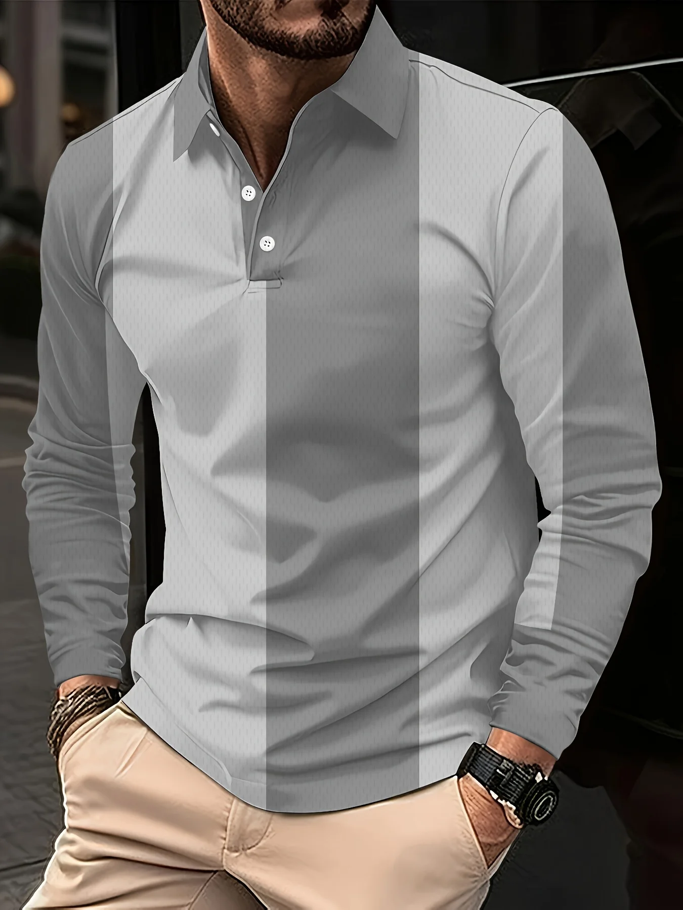 Classic Men's Solid‑Color Lapel Polo Shirts Spring Autumn Business Leisure Outdoor Long‑Sleeve Versatile Daily Practical Tops