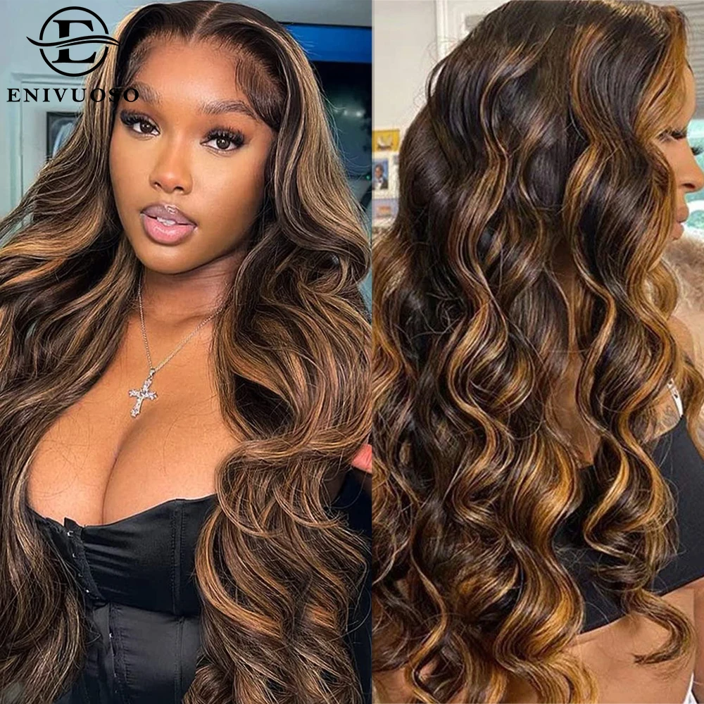 Glueless Ombre Highlight Synthetic Lace Front Wigs Pre Plucked with Baby Hair Body Wave 13x4 HD Lace Front Wigs for Black Women