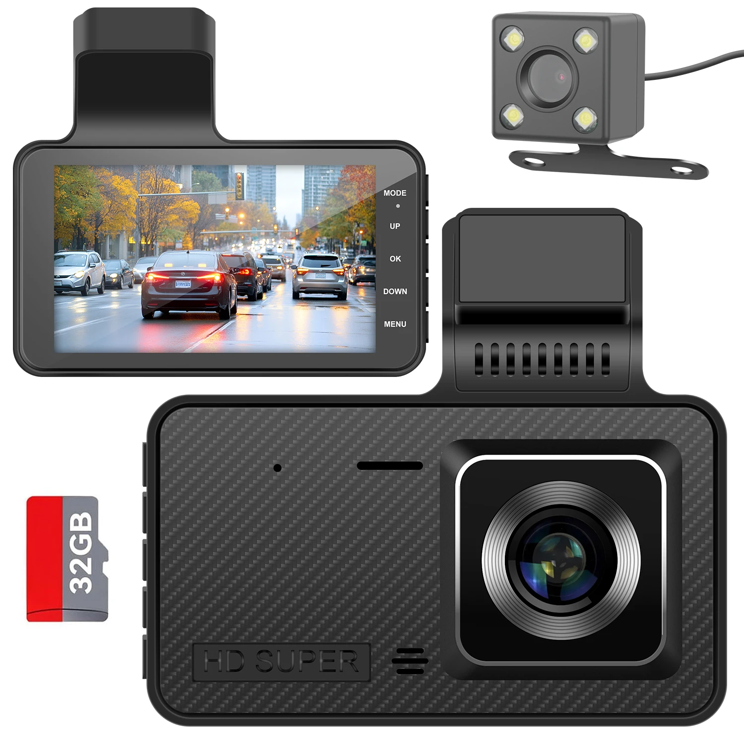 Hden Fahrtenschreiber mit Front- und Rückkamera, Dual-Aufnahme, Ultra-High-Definition, 4-Zoll-Kabel