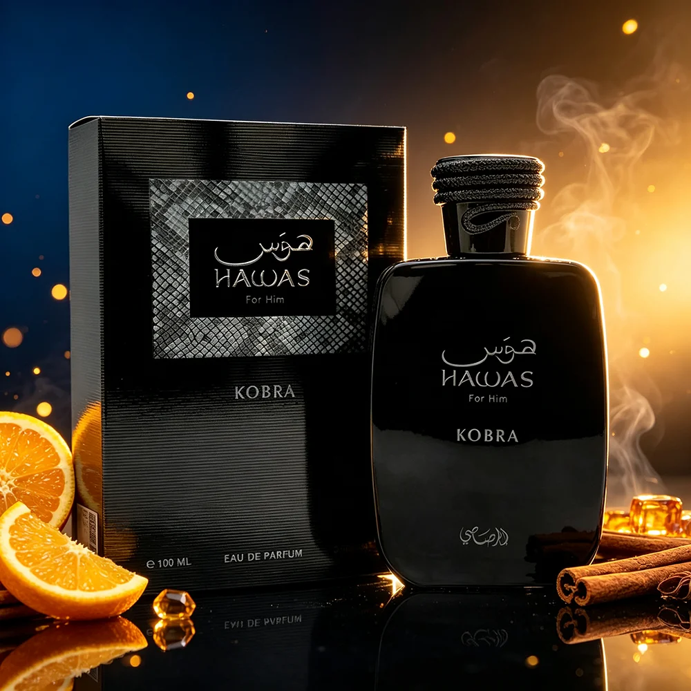 Hawas Kobra Perfume for Men 100ml Aromatic Citrus Spicy Scent Bergamot Tangerine Top Green Tea Neroli Heart Woody Musk Base EDP for Office Summer Casual Daily Wear