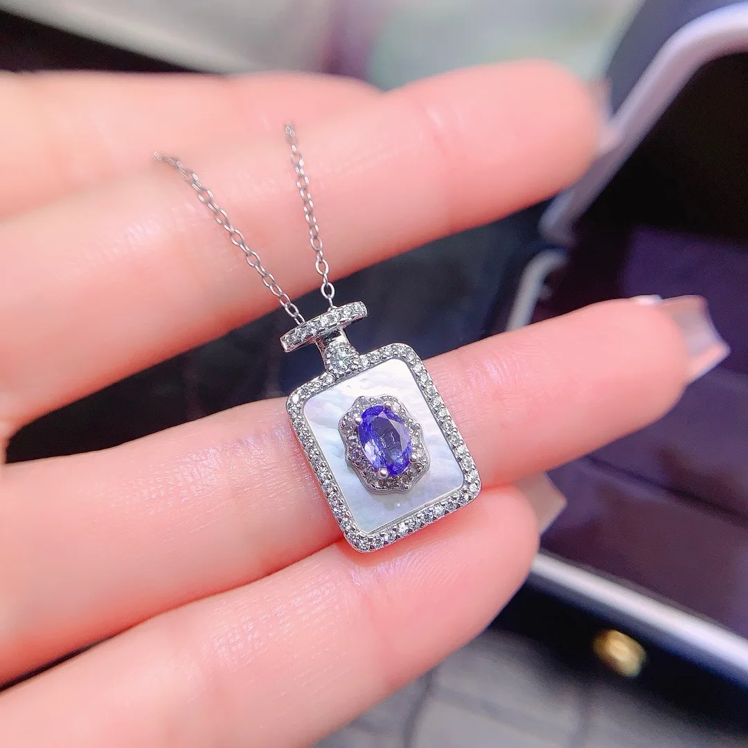 KJJEAXCMY Boutique Jewelry Girl Pure Natural Tanzanite Necklace Pendant 925 Pure Silver Plated Platinum Rectangular Christmas Gi