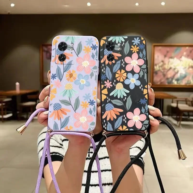 EDGE40 Blooming Season Crossbody Lanyard Silicone Phone Case dla Motorola Moto EDGE 40 30 20 40Neo E32 E22i E22 E13 E20 E7 Cover — zdjęcie 2
