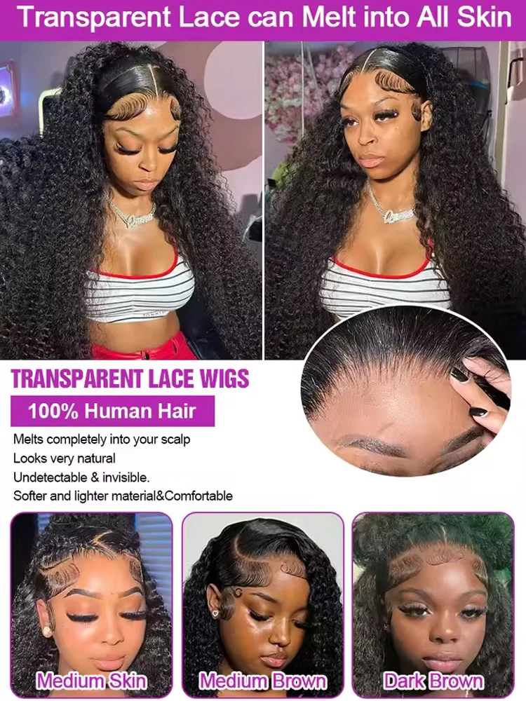 Deep Curly Lace Front Wigs Transparent HD 13x4 Lace Frontal Wigs Deep Wave 100% Real Human Hair Wigs For Women Wet And Wavy image 6