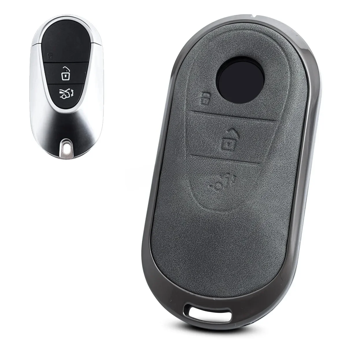 For Mercedes-Benz C200 C300 S500 S560 C E S CLE GLC EQS EQE Class 2021 2022 2023 2024 2025 Metal Leather Car Key Fob Case Cover