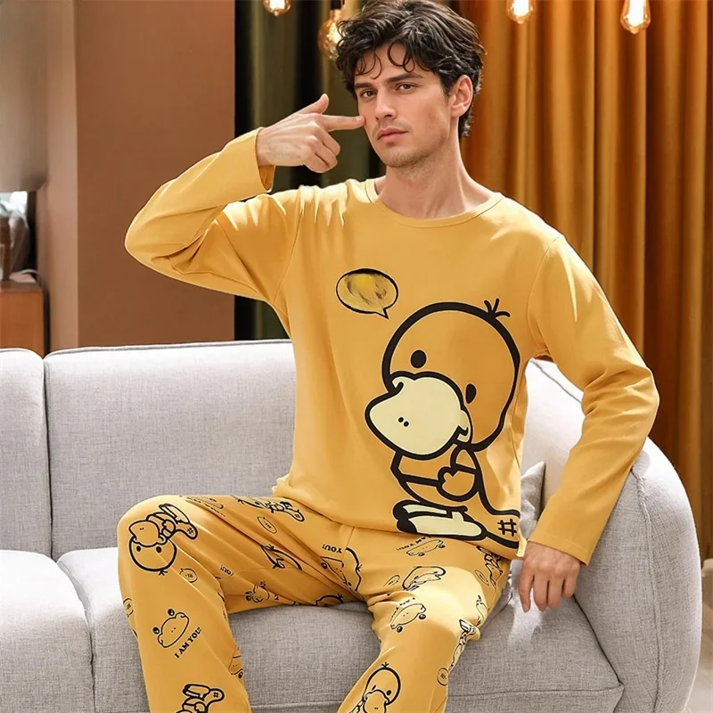Wiosenne dzianinowe bawełniane zestawy piżam w paski męska odzież codzienna Pijama hombre piżamy męskie piżamy bielizna nocna bielizna nocna 4XL 5Xl Homewear — zdjęcie 2